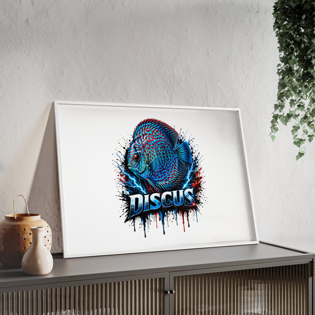 Discus Fish Poster with Wooden Frame — Colorful Aquarium Art Print