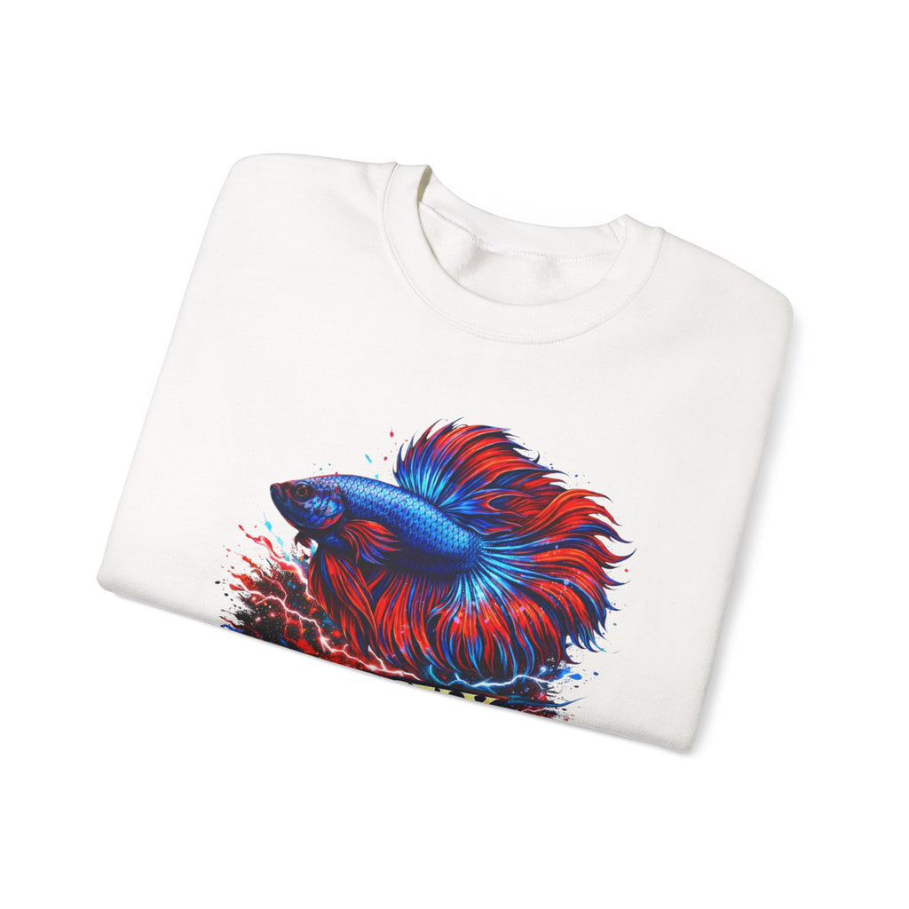 Betta Fish Crewneck Sweatshirt — "Fiercely Betta" Colorful Aquarium Graphic