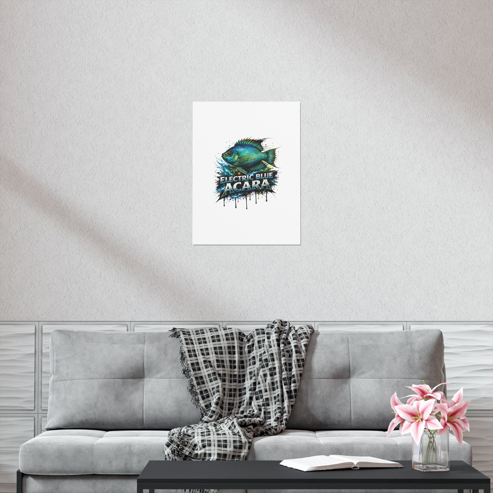 Electric Blue Acara Fish Poster — Vibrant Aquarium Wall Art
