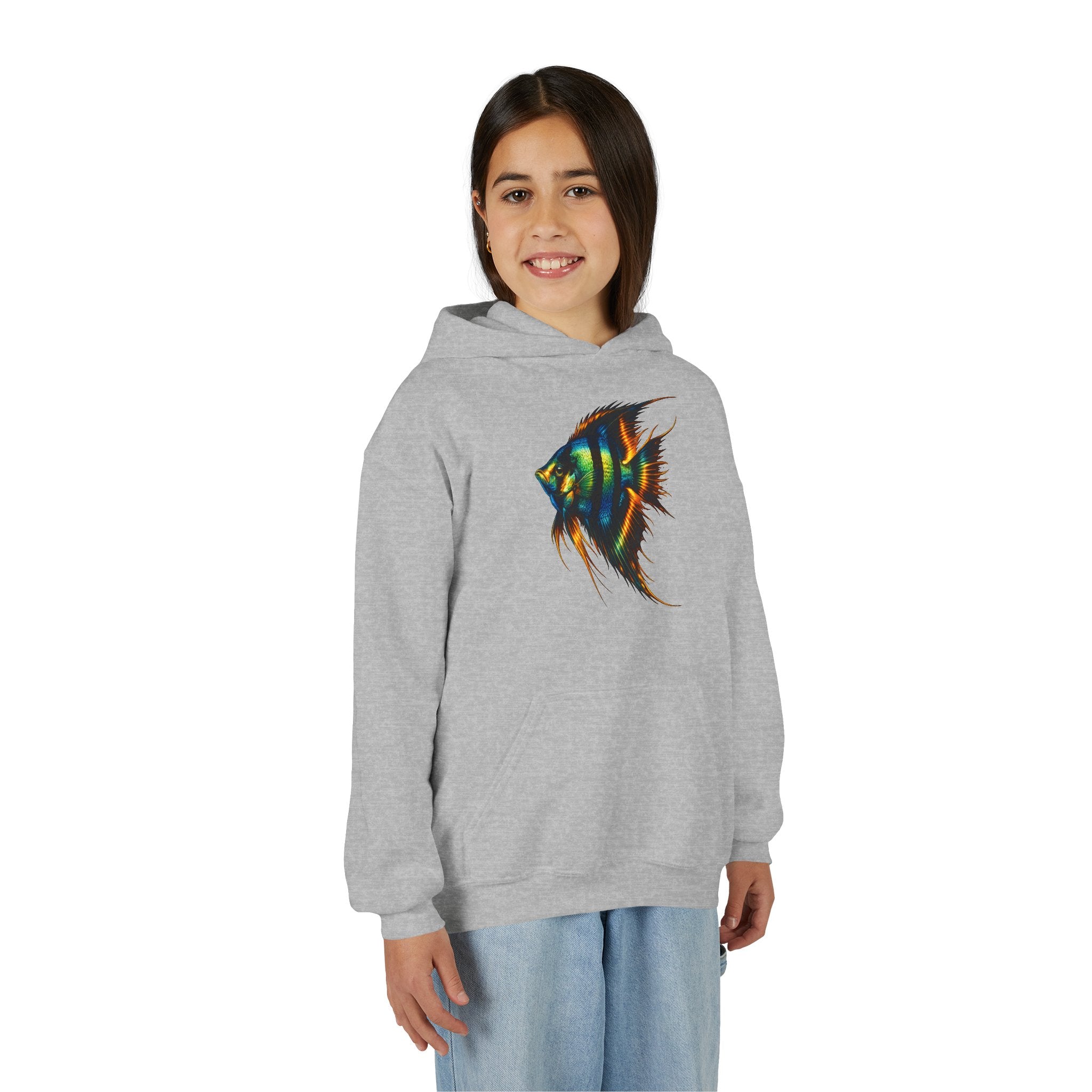 Youth Angelfish Hoodie - Colorful Aquarium Fish Graphic Sweatshirt