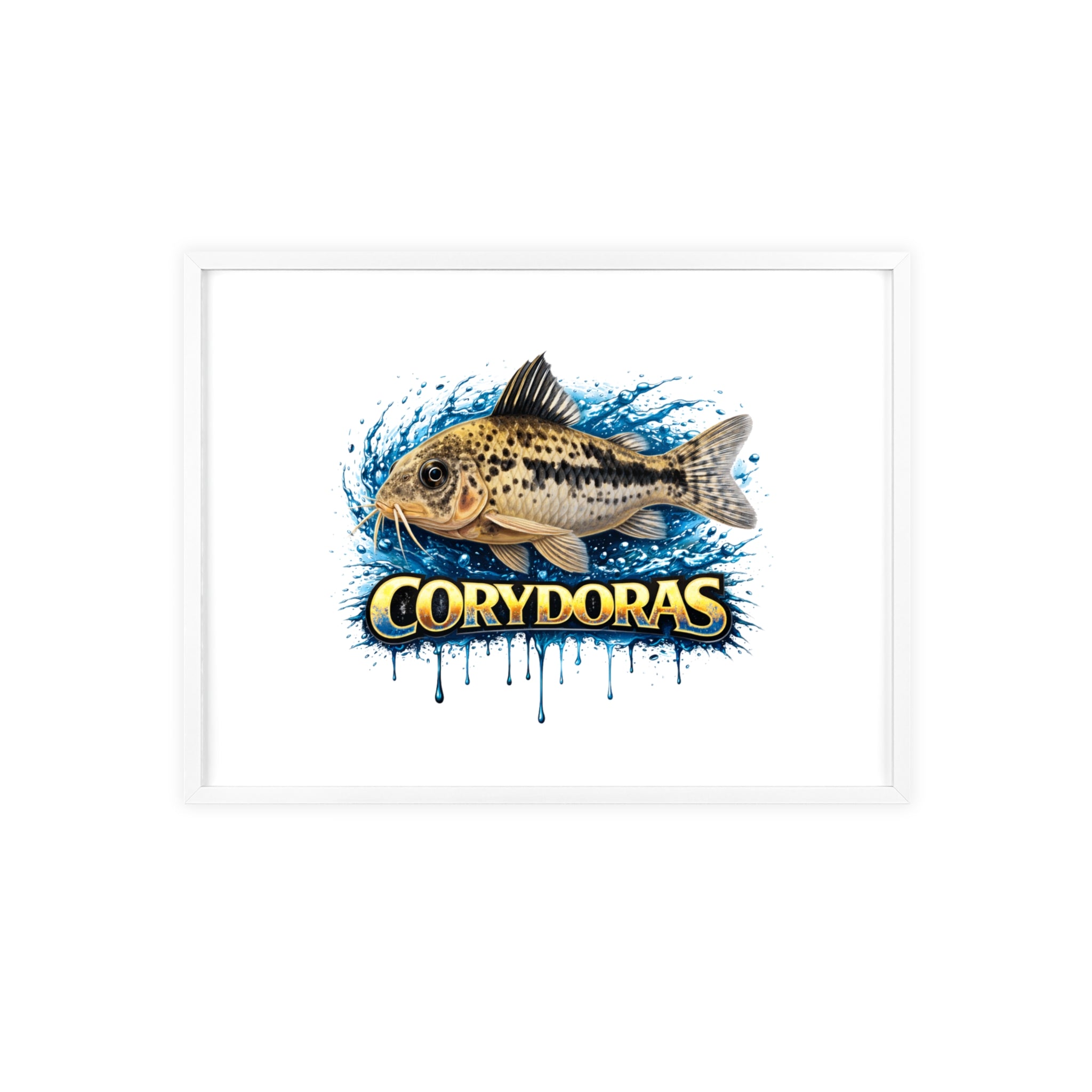 Peppered Corydoras Fish Poster with Wooden Frame — Aquarium Wall Art