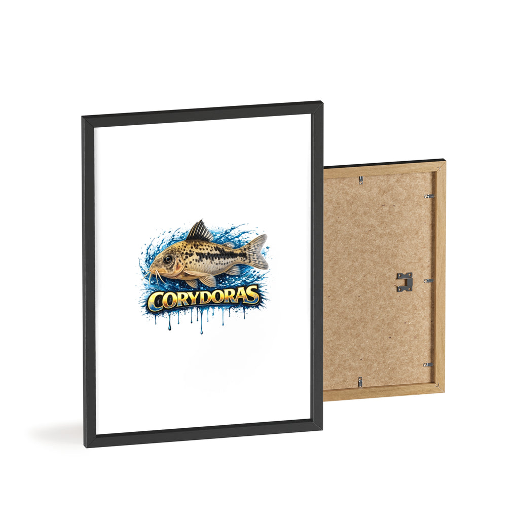 Peppered Corydoras Fish Poster with Wooden Frame — Aquarium Wall Art