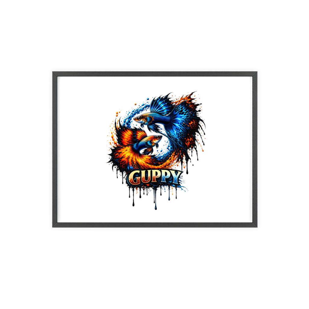 Guppy Fish Art Poster with Wooden Frame — Colorful Koi-Style Aquarium Print