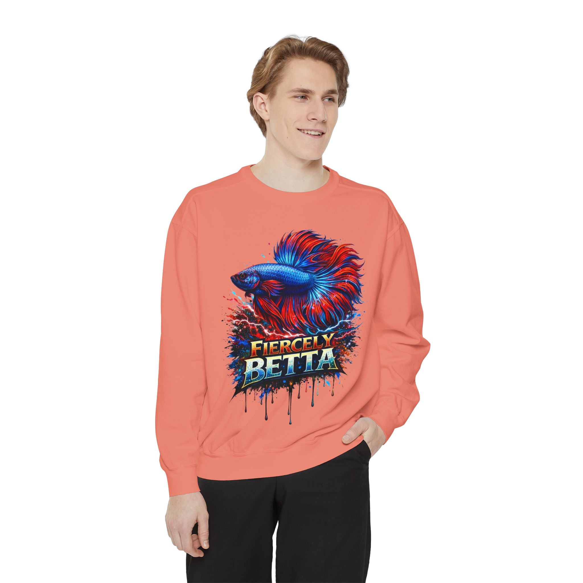 Betta Fish Sweatshirt — "Fiercely Betta" Colorful Aquarium Crewneck
