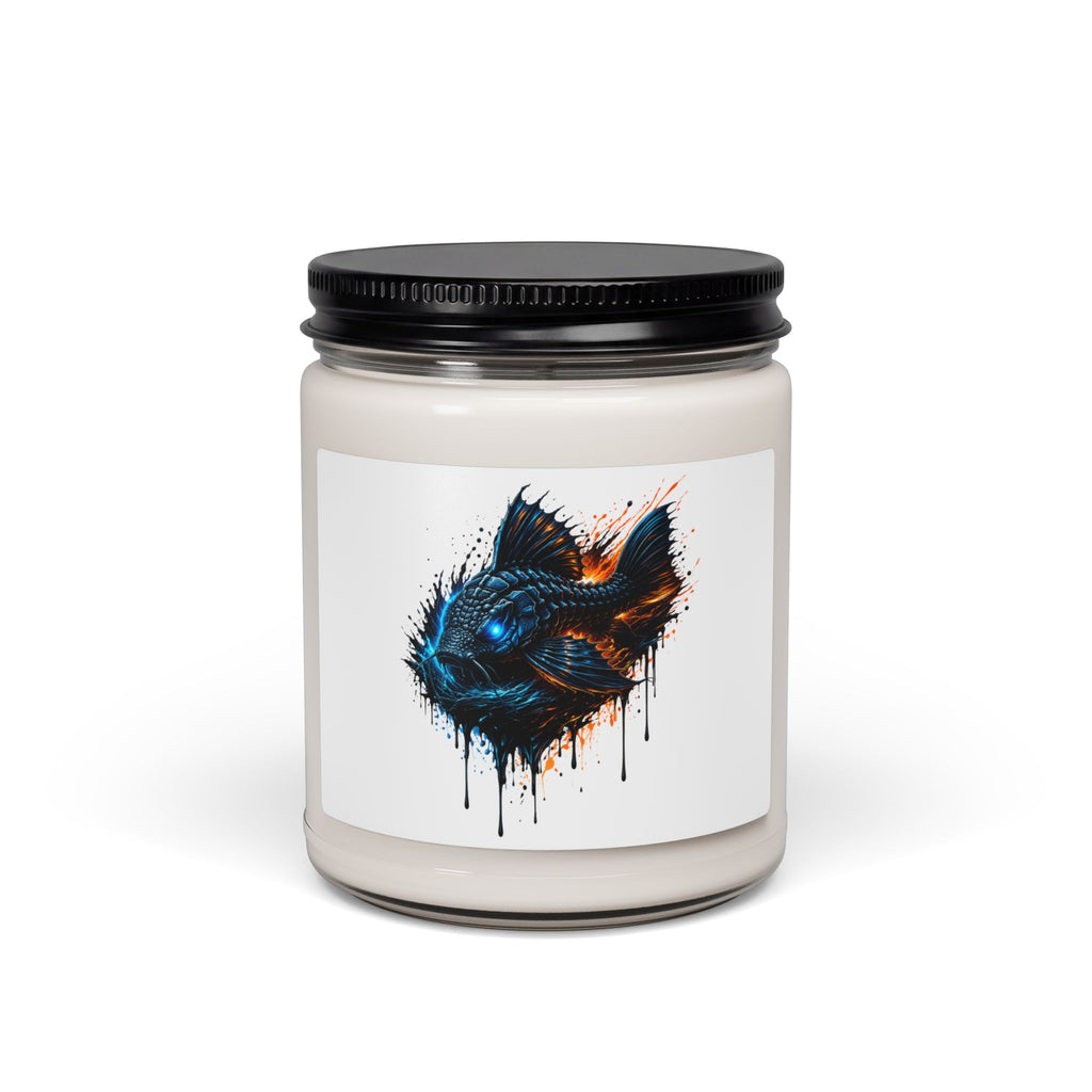 9oz Scented Soy Candle — Blue Neon Fish Art (Aquatic Drip Design) L-185