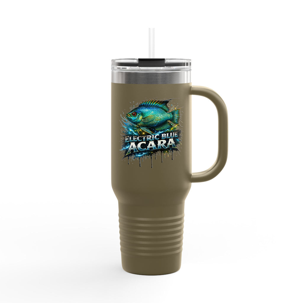 40oz Insulated Travel Mug - 'Electric Blue Acara' Fish Graphic, Leak-Resistant Tumbler for Aquarium Enthusiasts