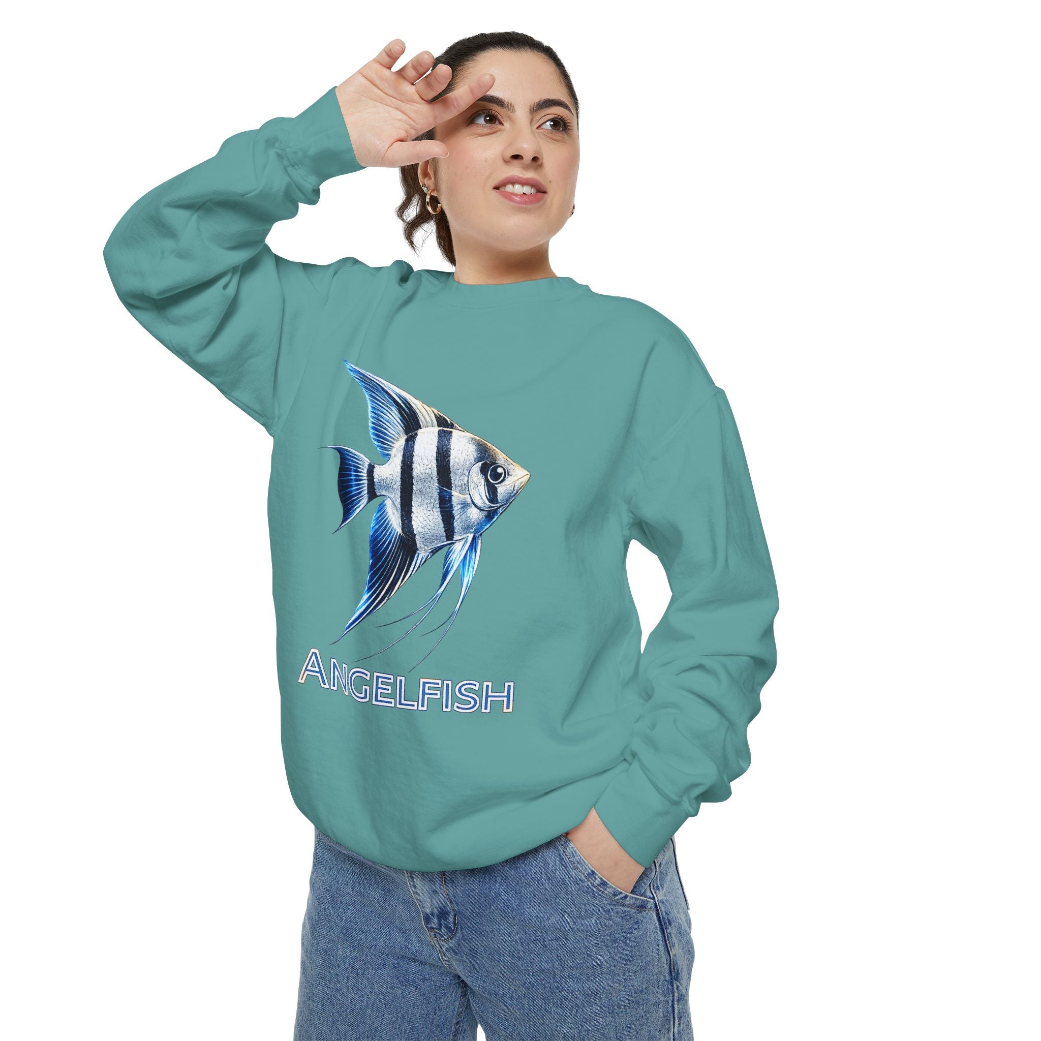 Angelfish Graphic Sweatshirt — Blue Tropical Fish Crewneck