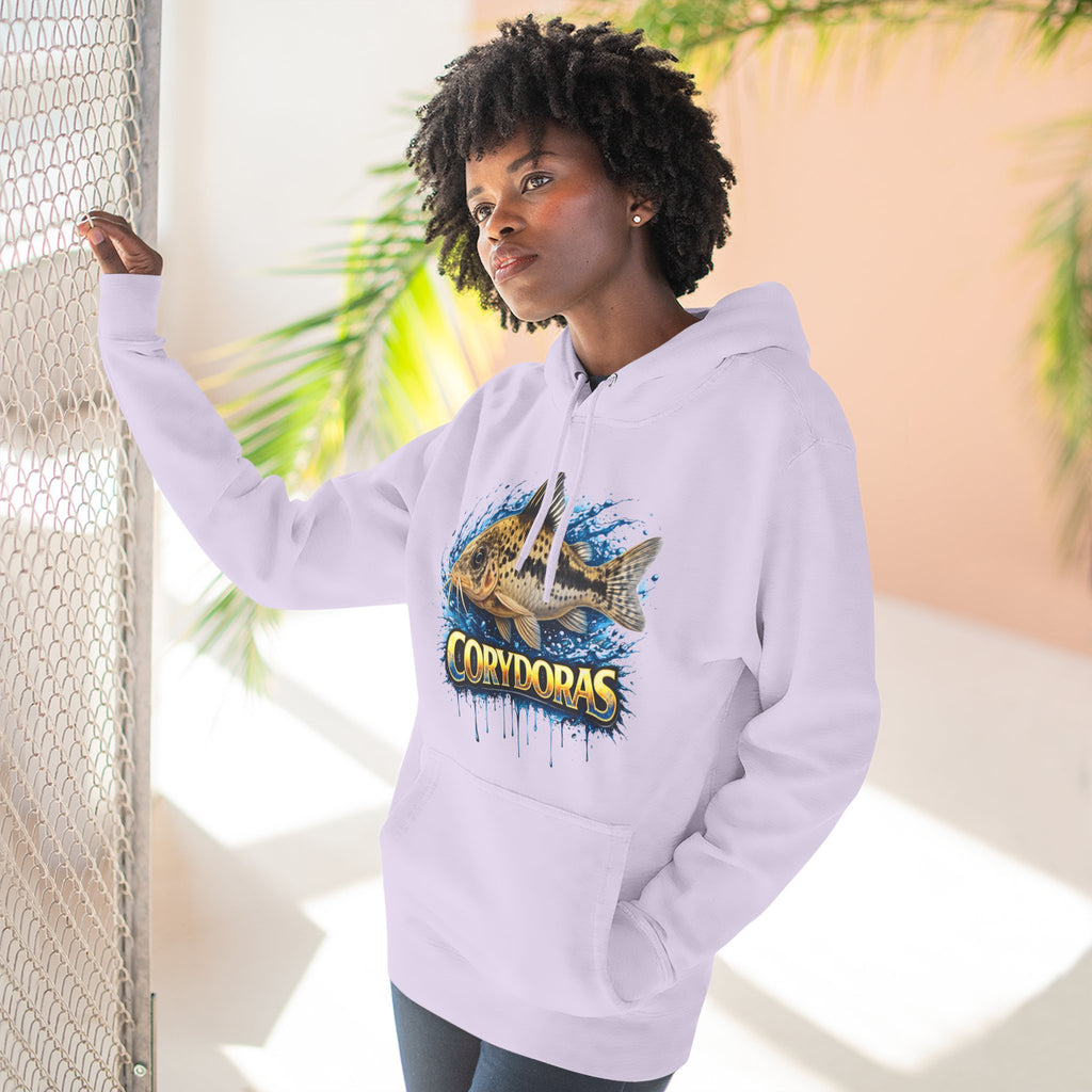 Peppered Corydoras Midweight Fleece Hoodie — Aquatic Catfish Illustration Pullover