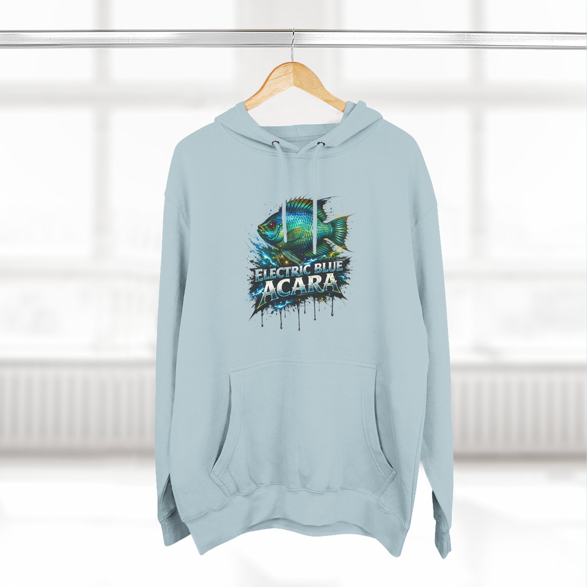 Electric Blue Acara Hoodie — Colorful Aquarium Fish Graphic Fleece Pullover