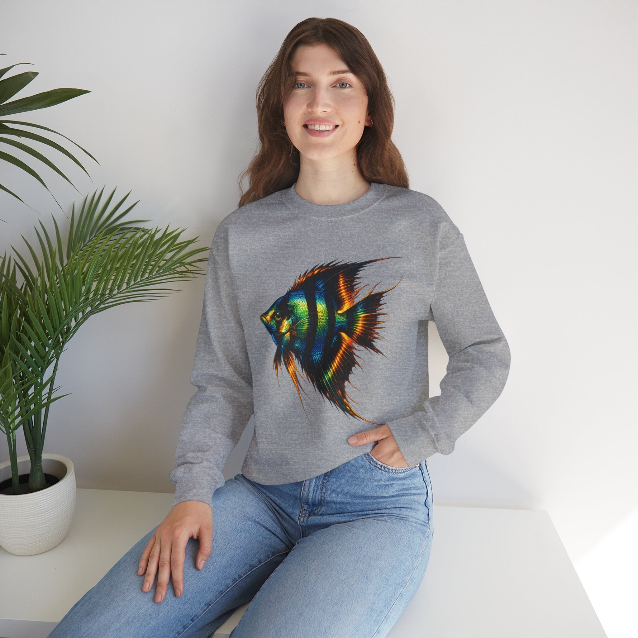 Angelfish Graphic Sweatshirt — Colorful Tropical Fish Crewneck