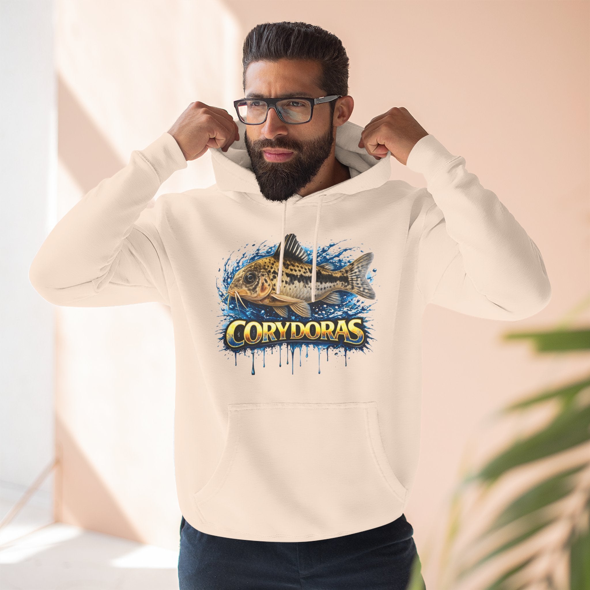 Peppered Corydoras Midweight Fleece Hoodie — Aquatic Catfish Illustration Pullover