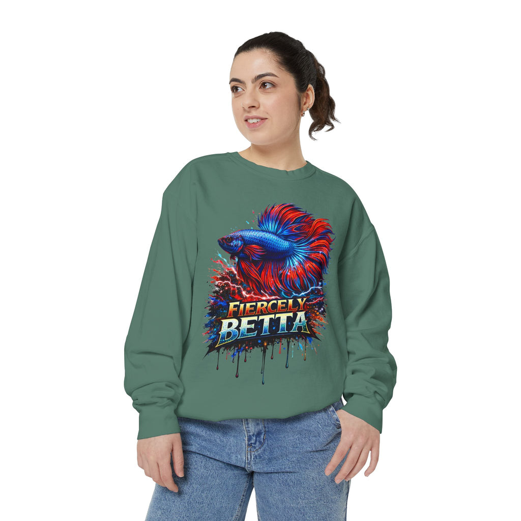 Betta Fish Sweatshirt — "Fiercely Betta" Colorful Aquarium Crewneck