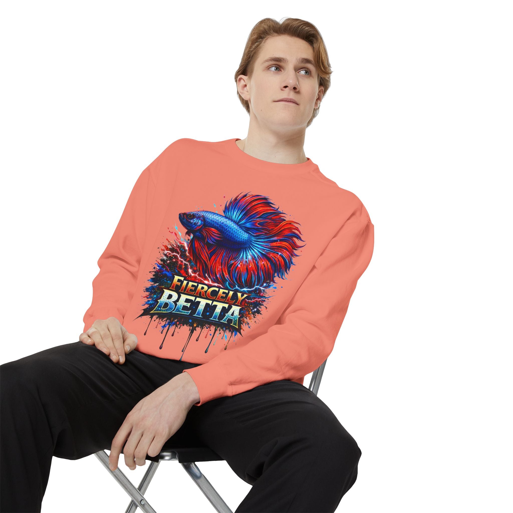 Betta Fish Sweatshirt — "Fiercely Betta" Colorful Aquarium Crewneck