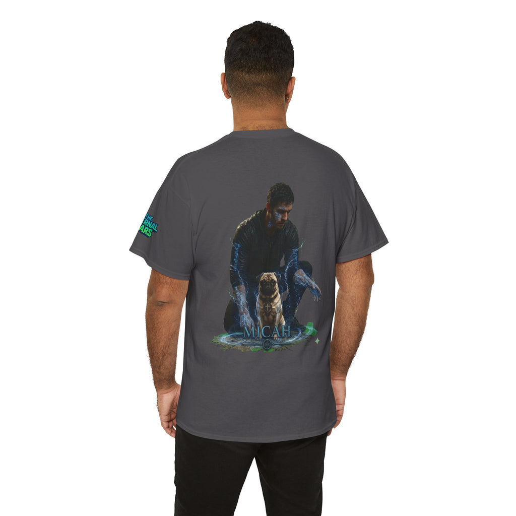 T-Shirt — Nature Warrior Graphic Tee with Man and Dog Illustration