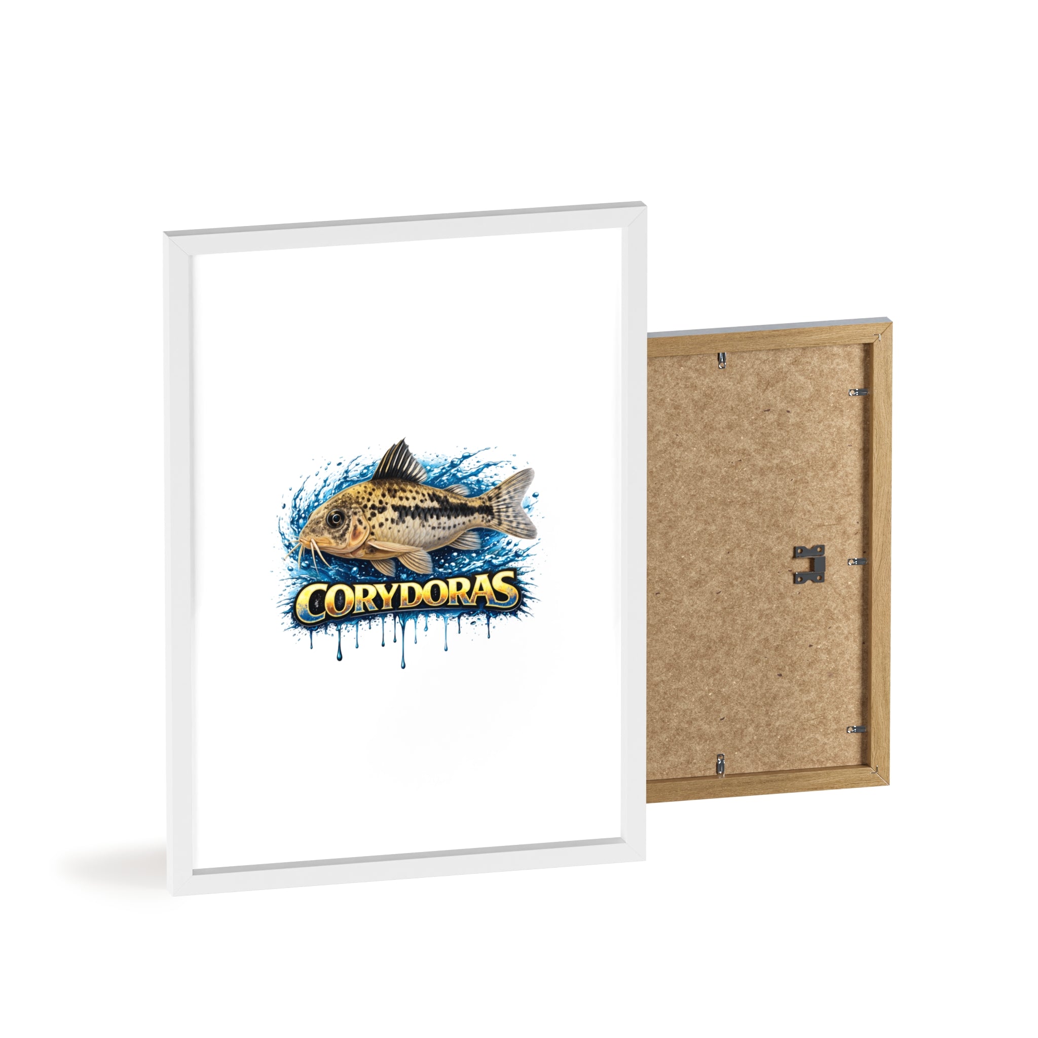 Peppered Corydoras Fish Poster with Wooden Frame — Aquarium Wall Art