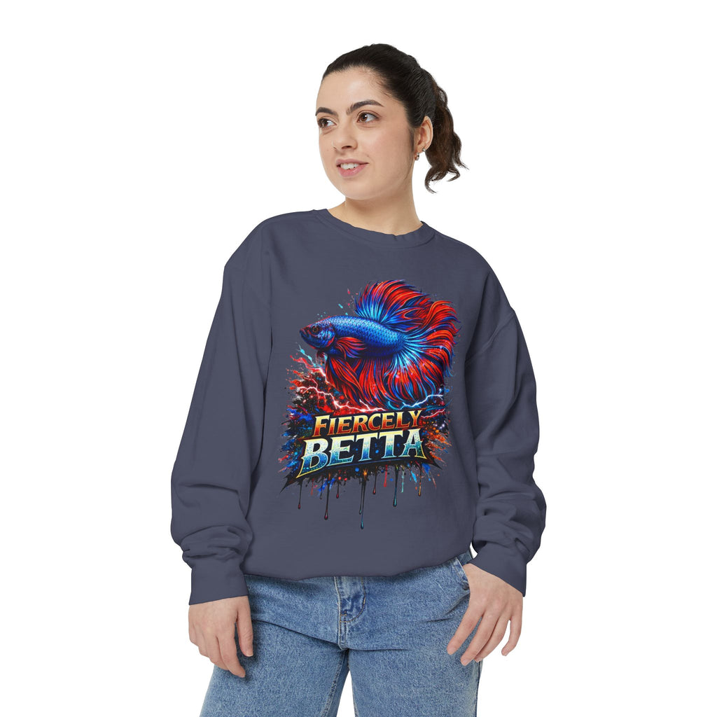 Betta Fish Sweatshirt — "Fiercely Betta" Colorful Aquarium Crewneck