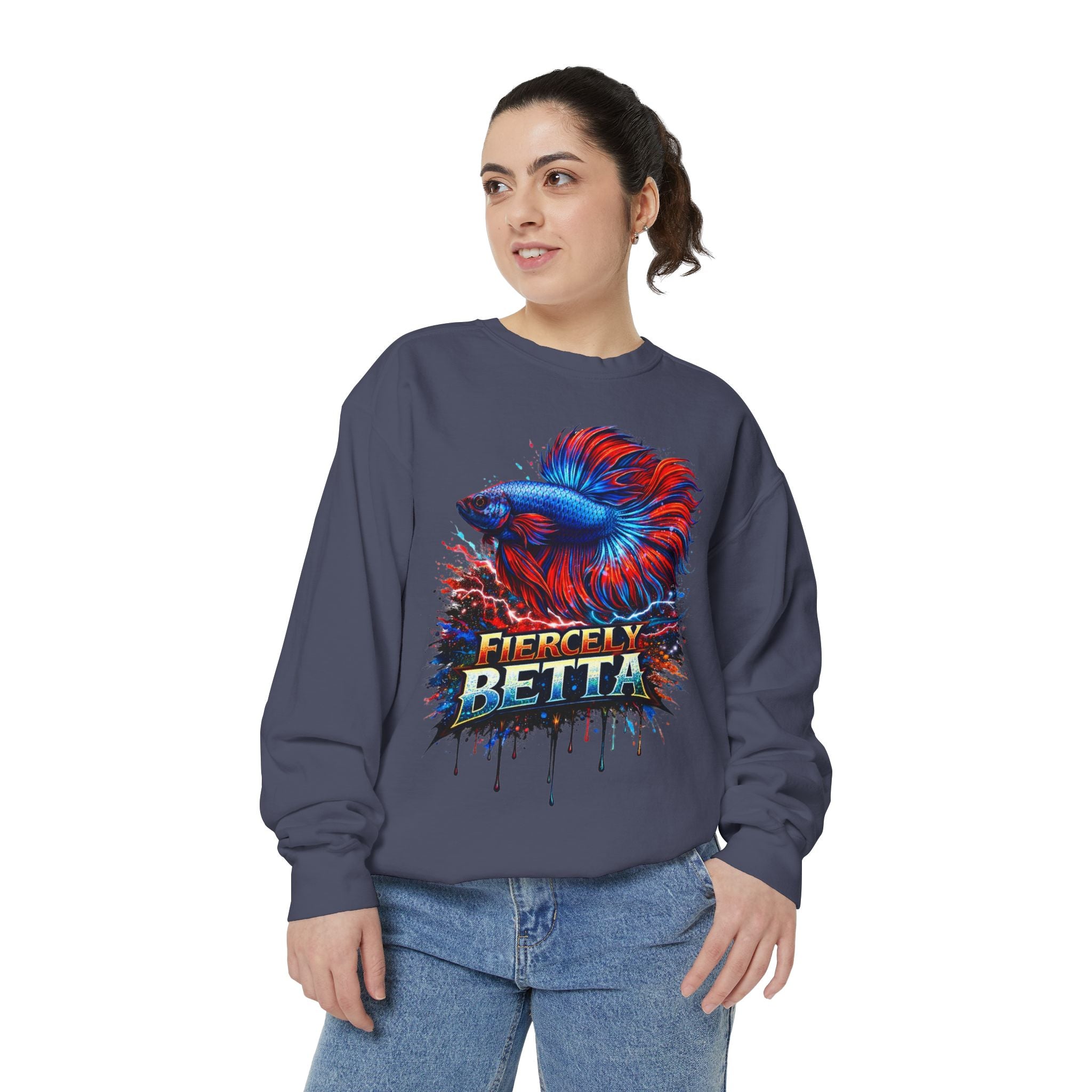 Betta Fish Sweatshirt — "Fiercely Betta" Colorful Aquarium Crewneck