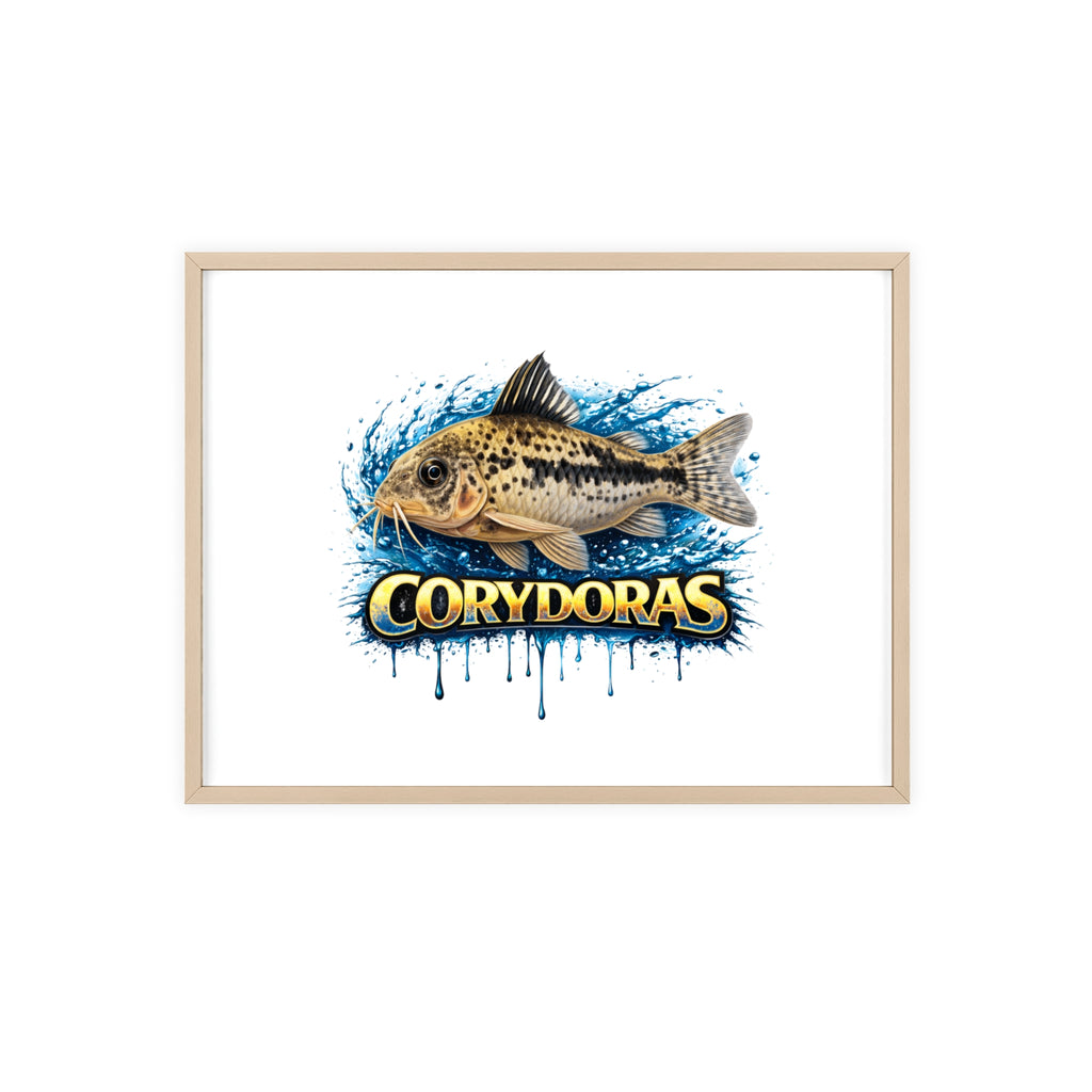Peppered Corydoras Fish Poster with Wooden Frame — Aquarium Wall Art