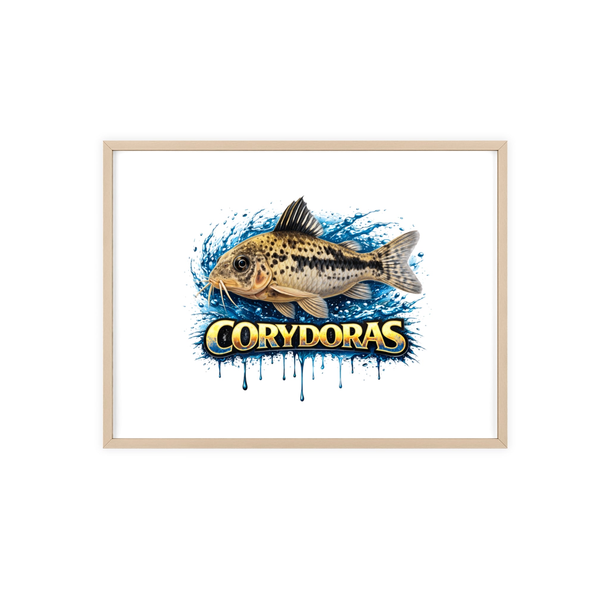Peppered Corydoras Fish Poster with Wooden Frame — Aquarium Wall Art