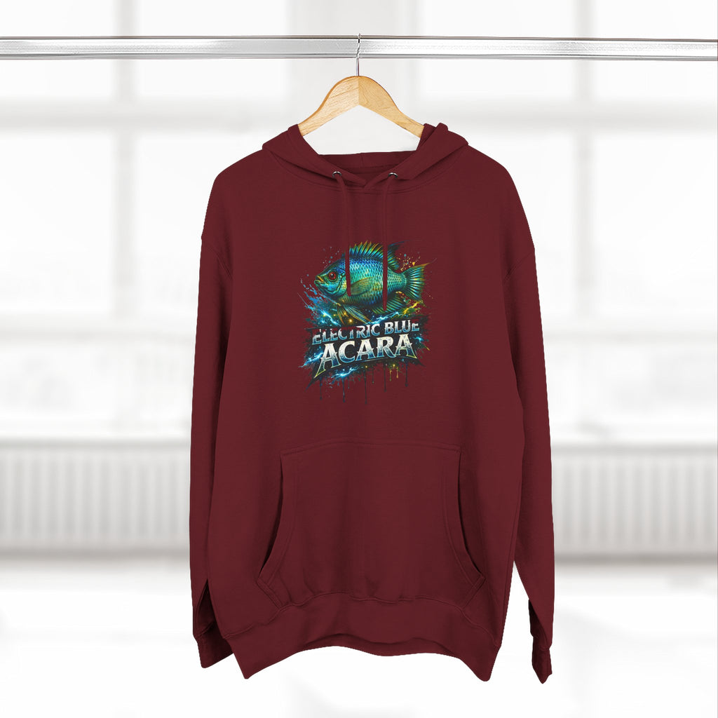 Electric Blue Acara Hoodie — Colorful Aquarium Fish Graphic Fleece Pullover