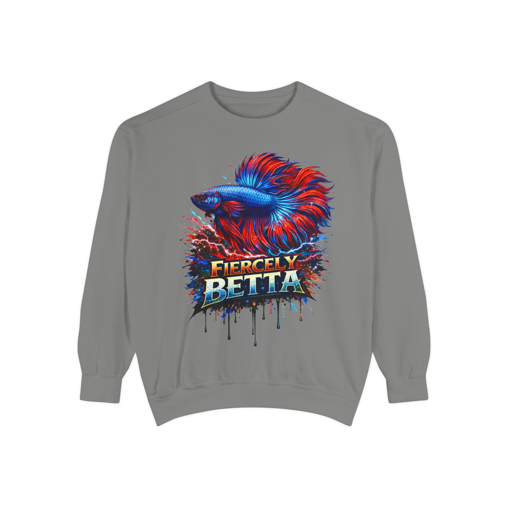 Betta Fish Sweatshirt — "Fiercely Betta" Colorful Aquarium Crewneck