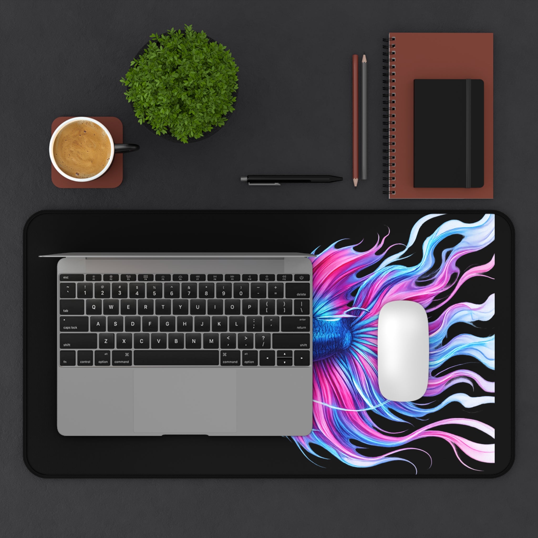 Betta Fish Desk Mat — Neon Aquatic Mouse Pad for Gamers & Home Offices