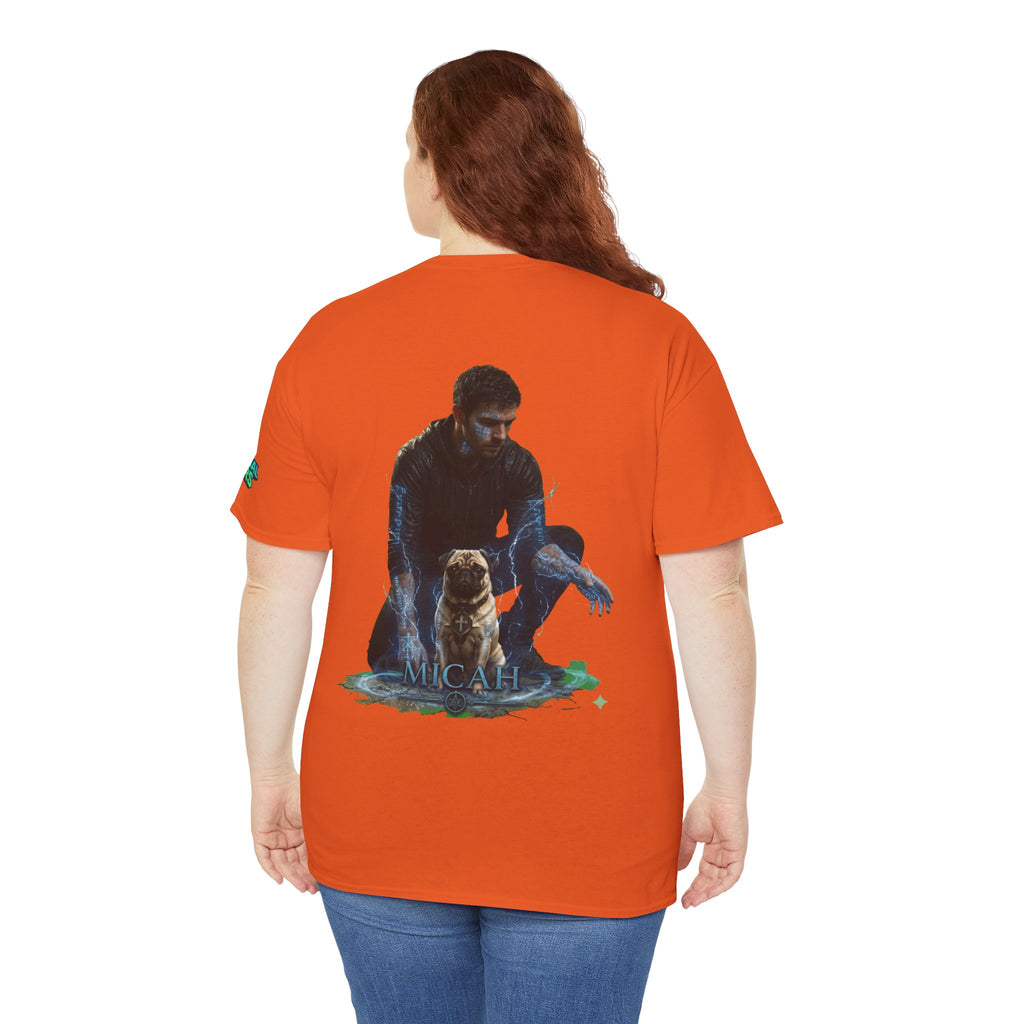 T-Shirt — Nature Warrior Graphic Tee with Man and Dog Illustration