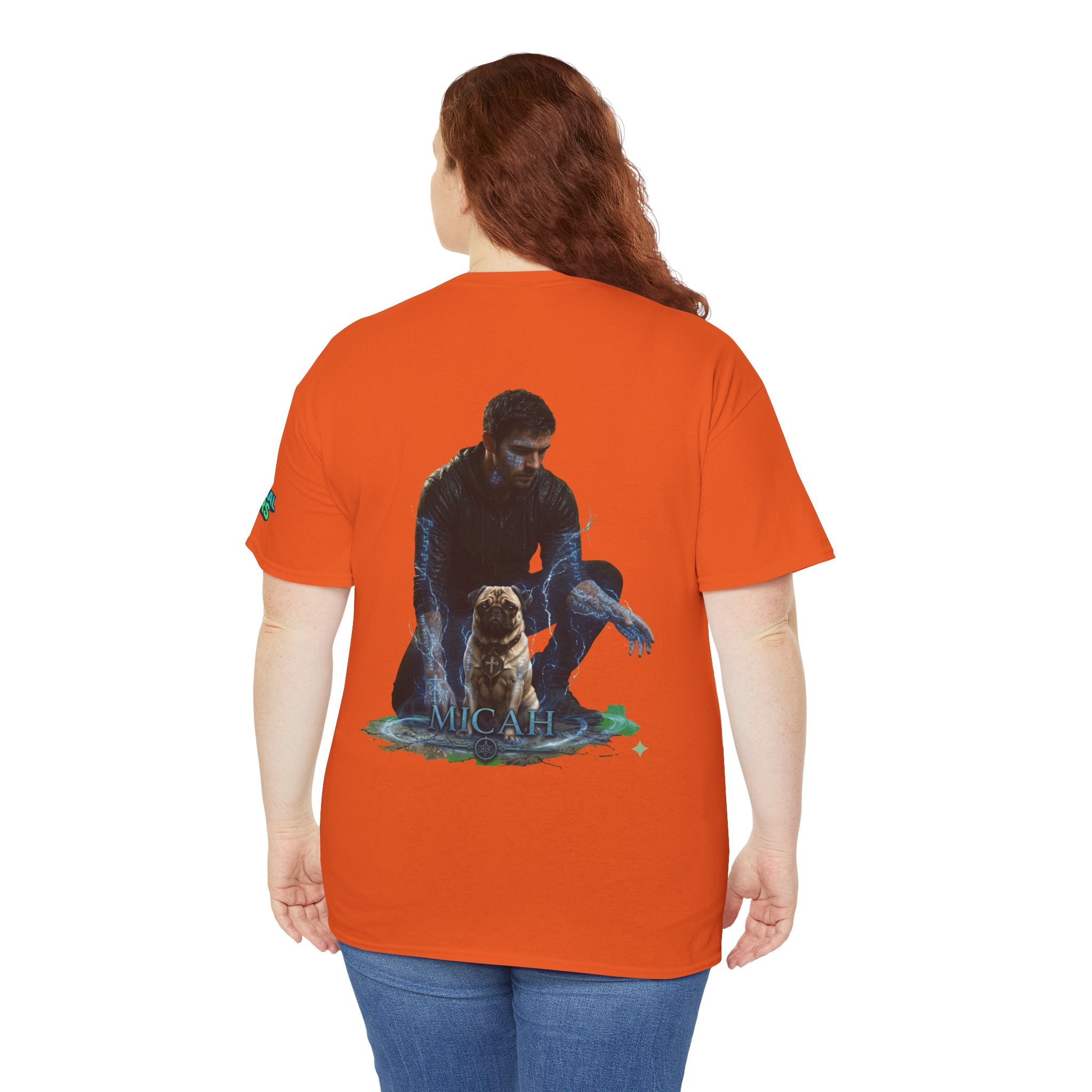 T-Shirt — Nature Warrior Graphic Tee with Man and Dog Illustration