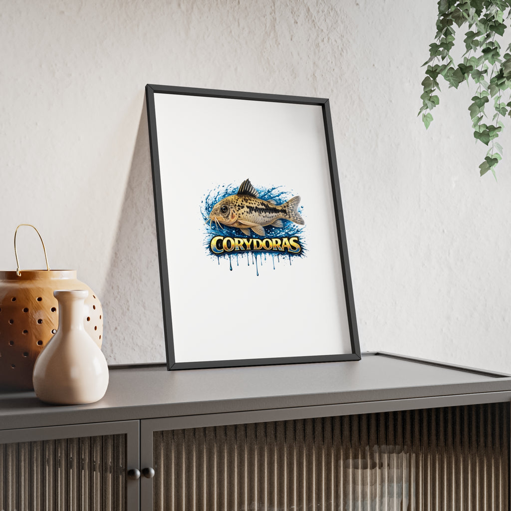 Peppered Corydoras Fish Poster with Wooden Frame — Aquarium Wall Art