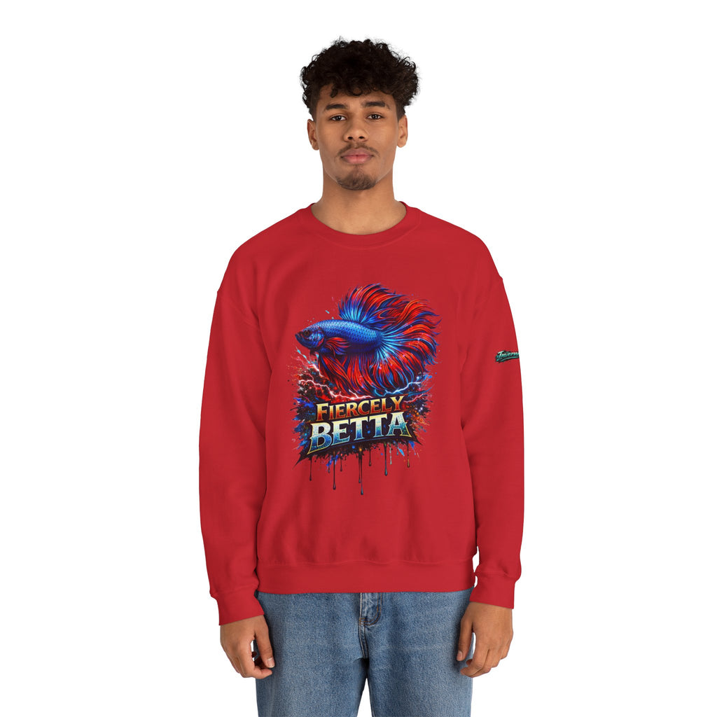 Betta Fish Crewneck Sweatshirt — "Fiercely Betta" Colorful Aquarium Graphic