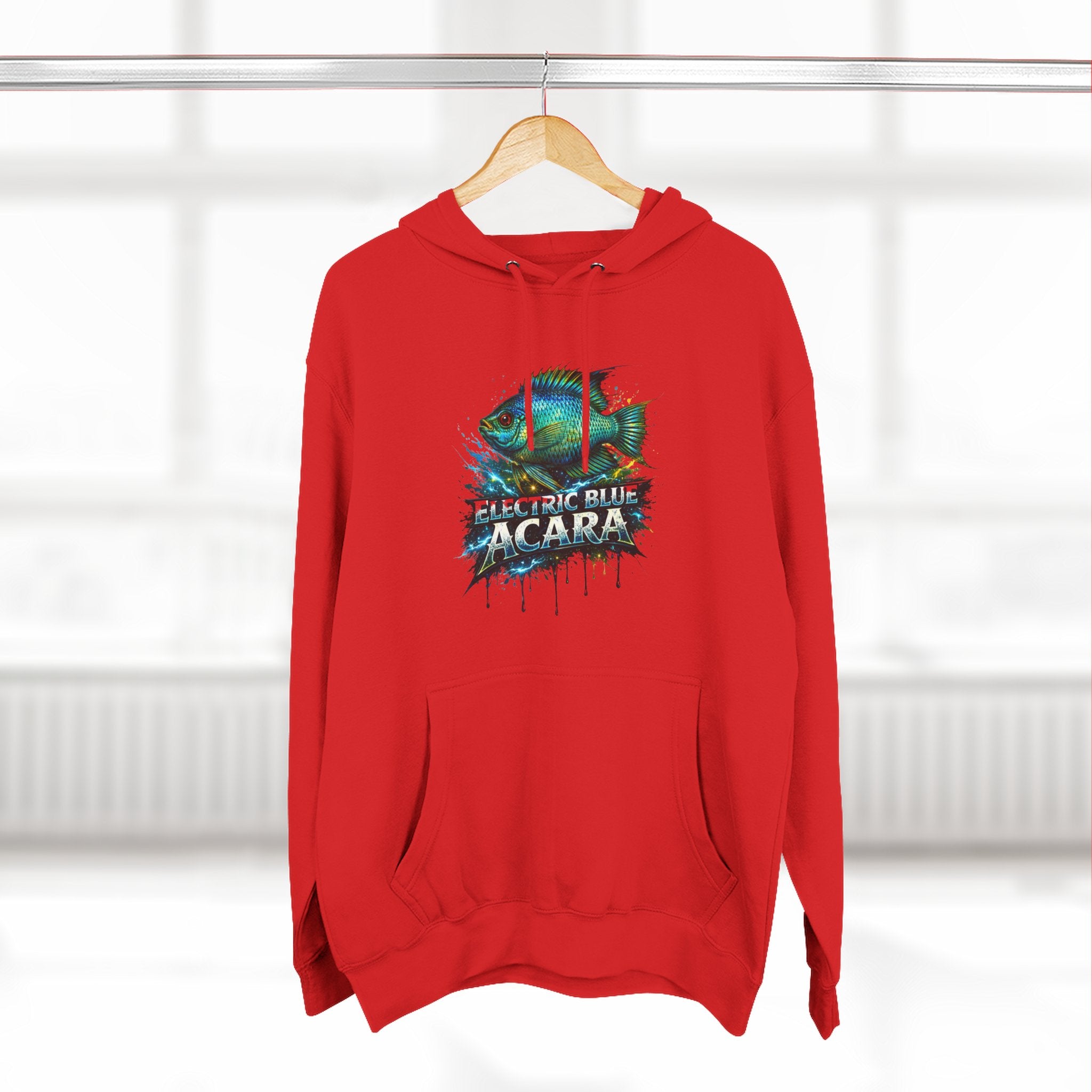 Electric Blue Acara Hoodie — Colorful Aquarium Fish Graphic Fleece Pullover