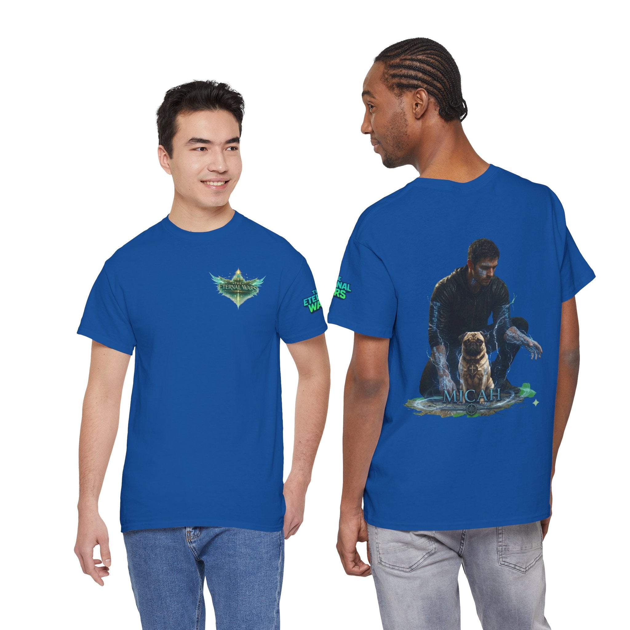 T-Shirt — Nature Warrior Graphic Tee with Man and Dog Illustration