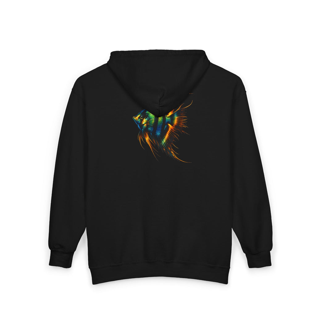 Angelfish Neon Art Zip Hoodie – Colorful Aquarium Fish Back Print