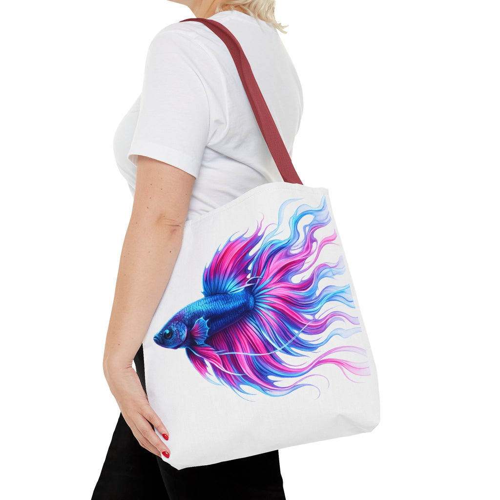 Colorful Betta Fish Tote Bag — Vibrant Blue & Pink Aquatic Art Beach Tote