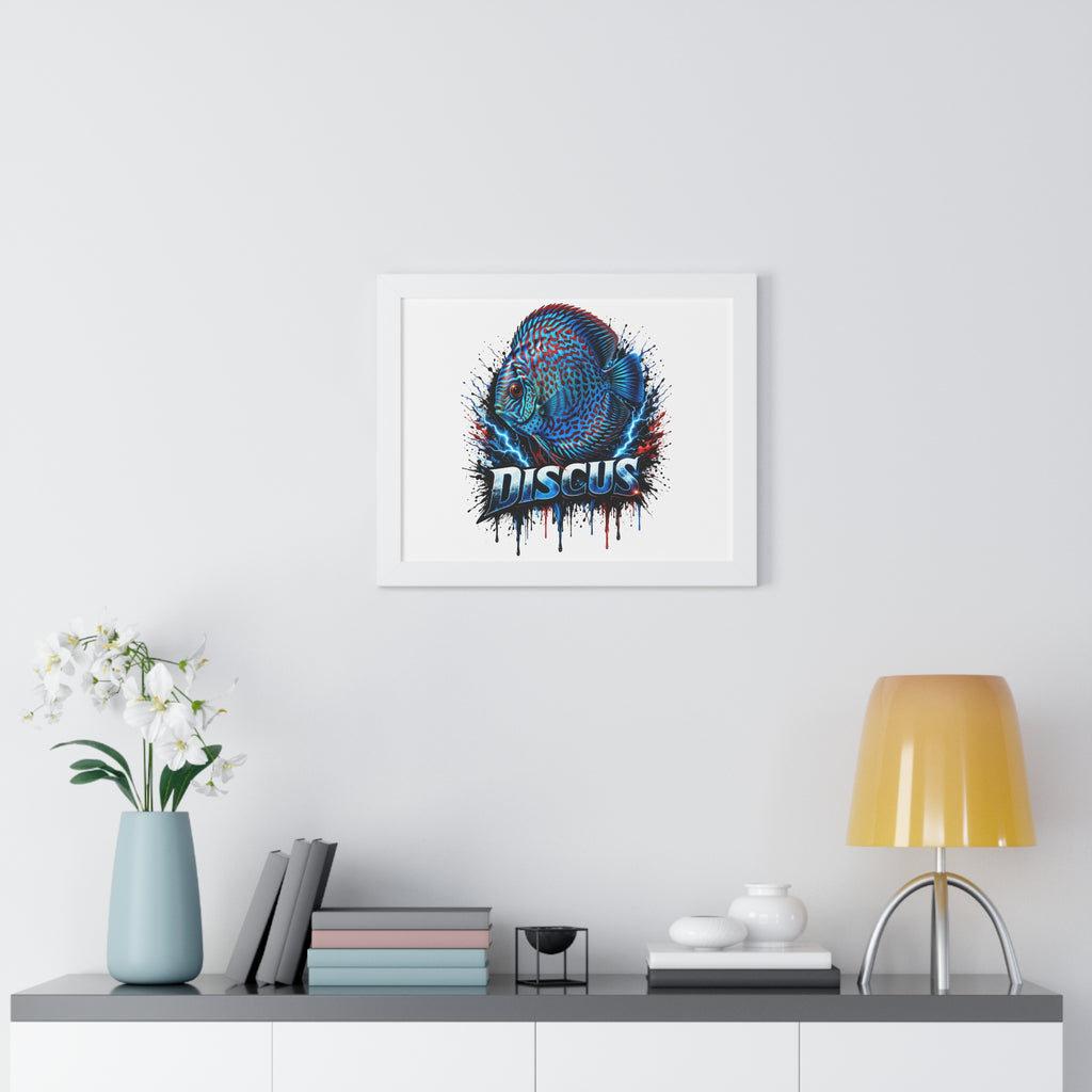 Discus Fish Wall Art — Framed Horizontal Poster with Bold Aquatic Splash Design