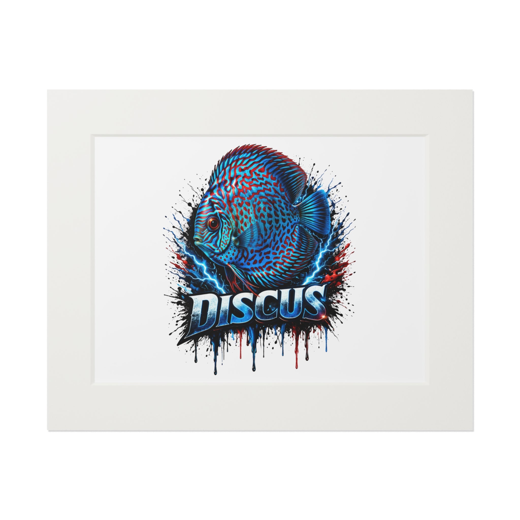 Discus Fish Fine Art Print with Passepartout Frame — Vibrant Blue Aquarium Wall Art
