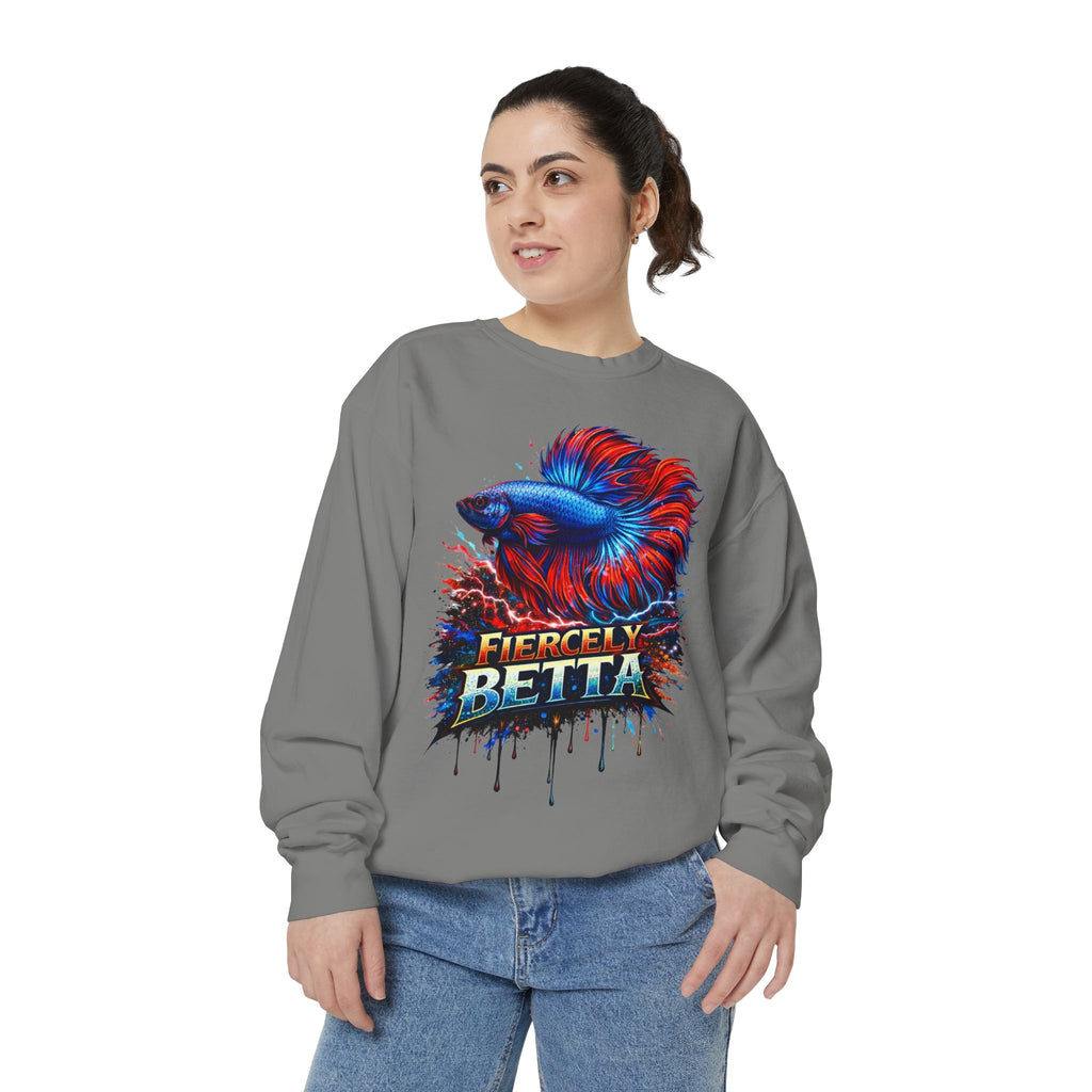 Betta Fish Sweatshirt — "Fiercely Betta" Colorful Aquarium Crewneck