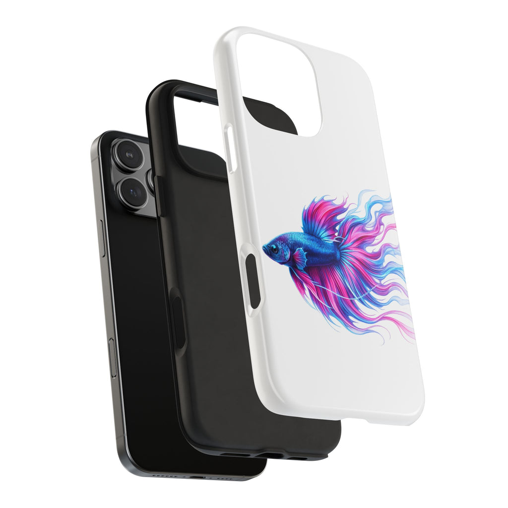 Betta Fish Tough Phone Case — Colorful Blue & Pink Aquarium Art