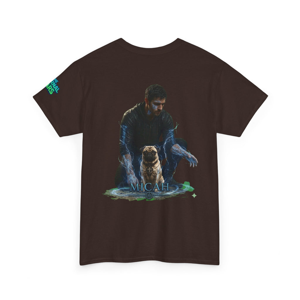 T-Shirt — Nature Warrior Graphic Tee with Man and Dog Illustration