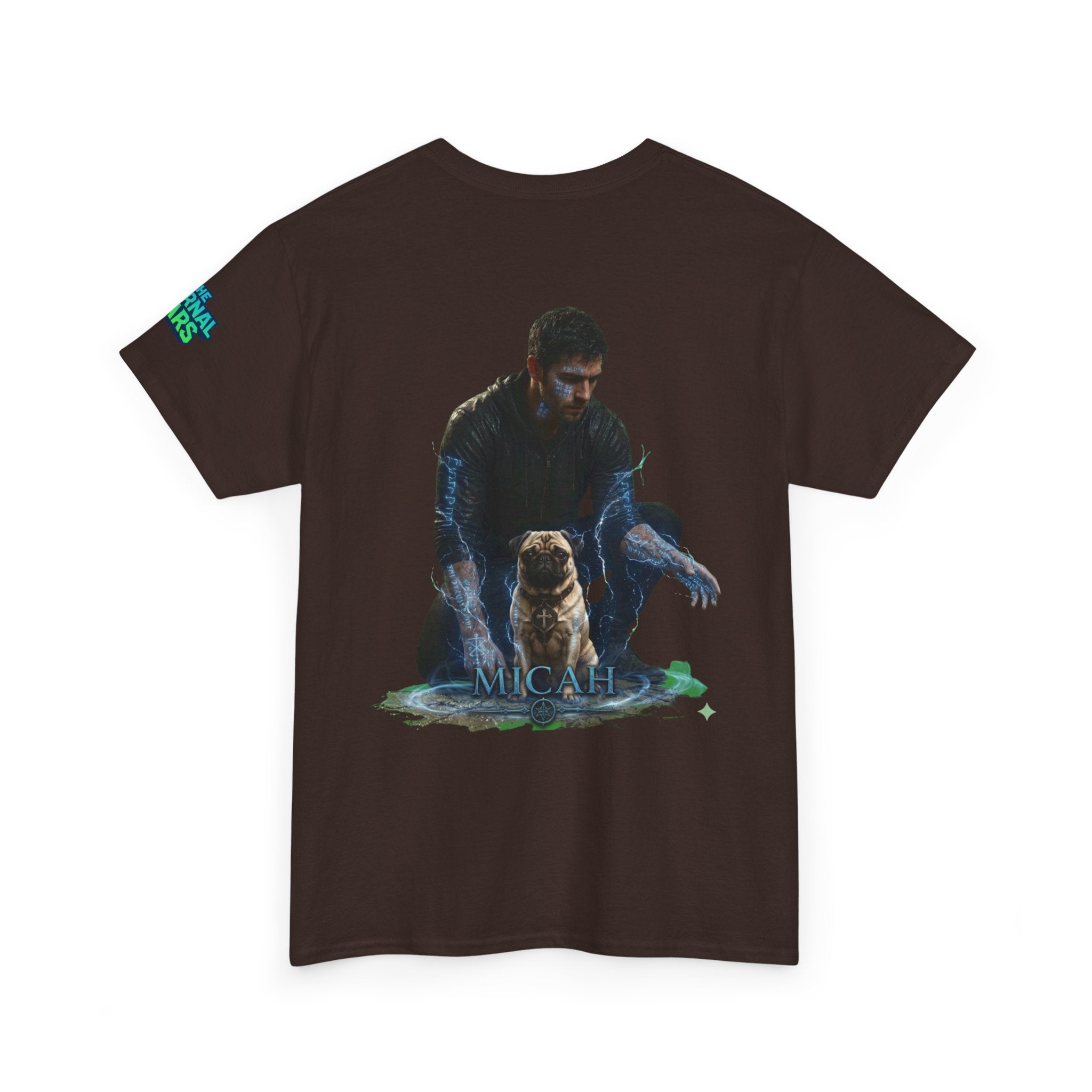 T-Shirt — Nature Warrior Graphic Tee with Man and Dog Illustration