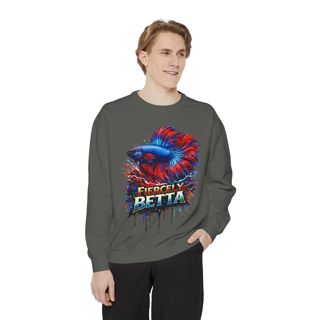 Betta Fish Sweatshirt — "Fiercely Betta" Colorful Aquarium Crewneck