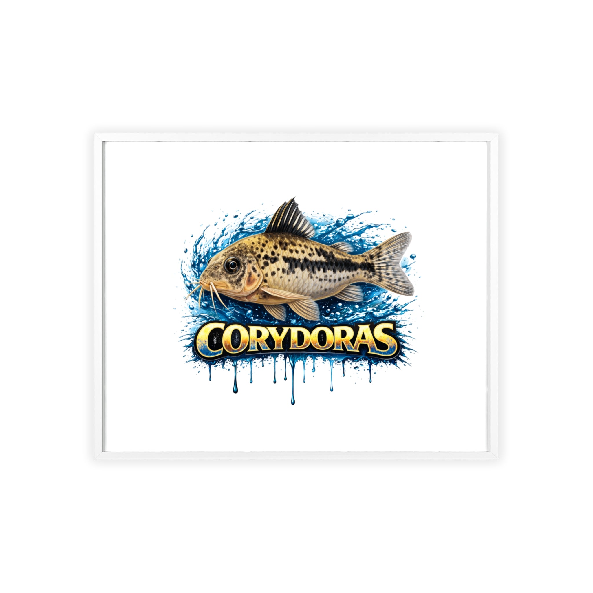 Peppered Corydoras Fish Poster with Wooden Frame — Aquarium Wall Art