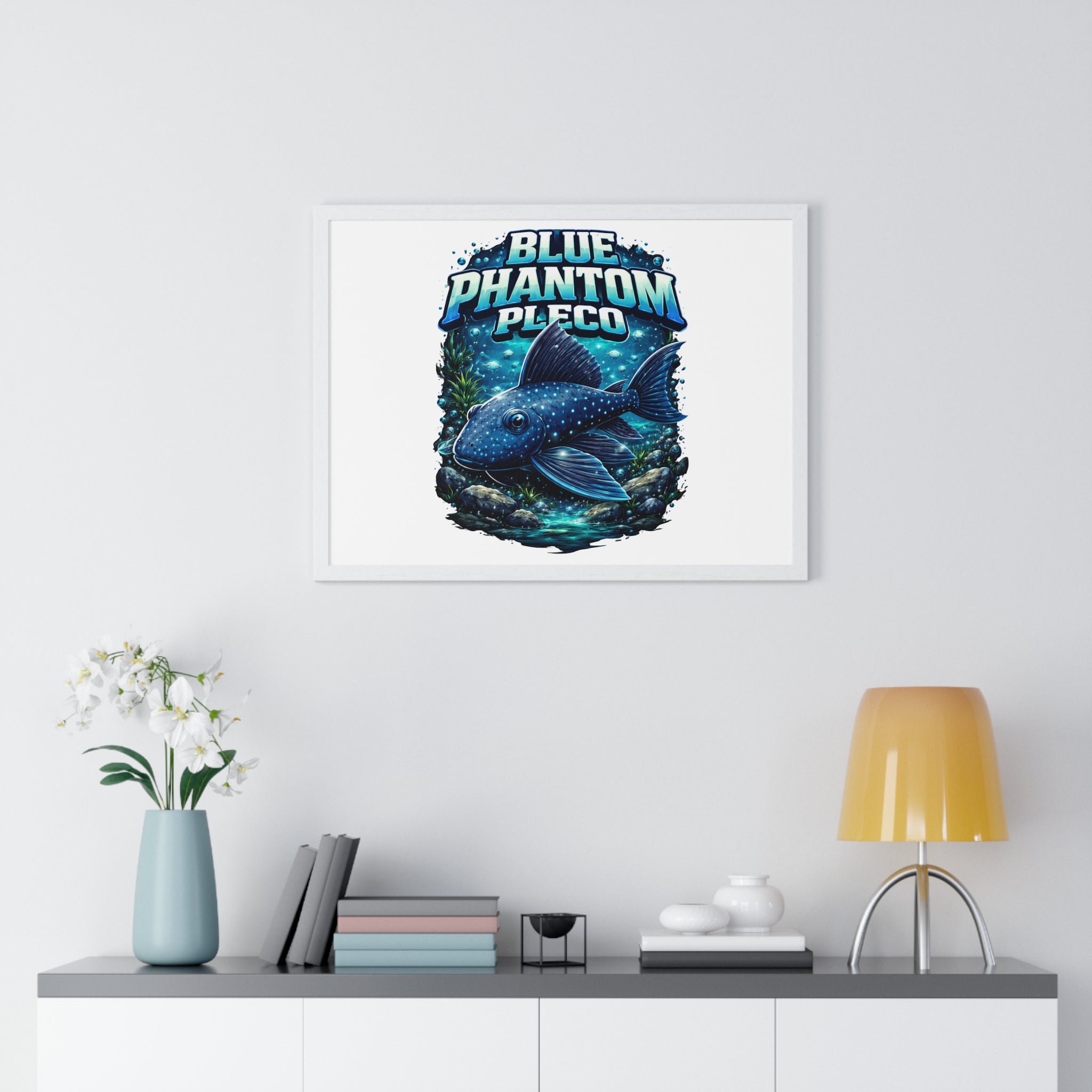 Blue Phantom Pleco Framed Poster — Aquatic Fish Art Print