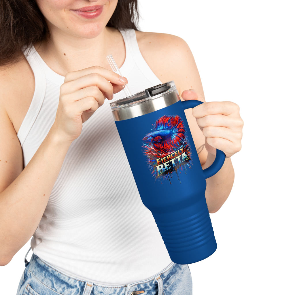 40oz Insulated Travel Mug — 'Fiercely Betta' Colorful Betta Fish Design