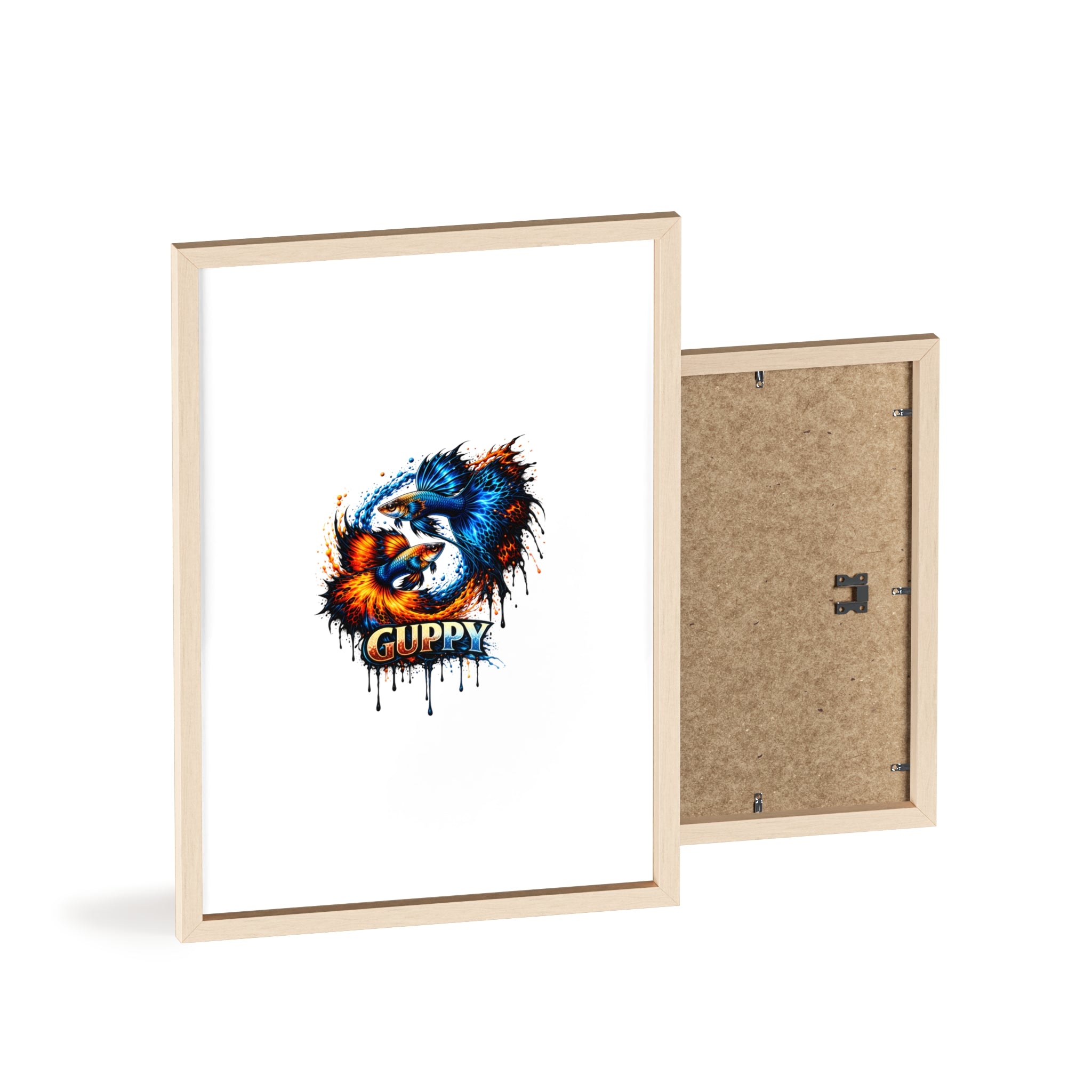 Guppy Fish Art Poster with Wooden Frame — Colorful Koi-Style Aquarium Print