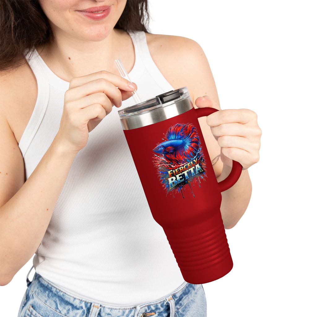 40oz Insulated Travel Mug — 'Fiercely Betta' Colorful Betta Fish Design