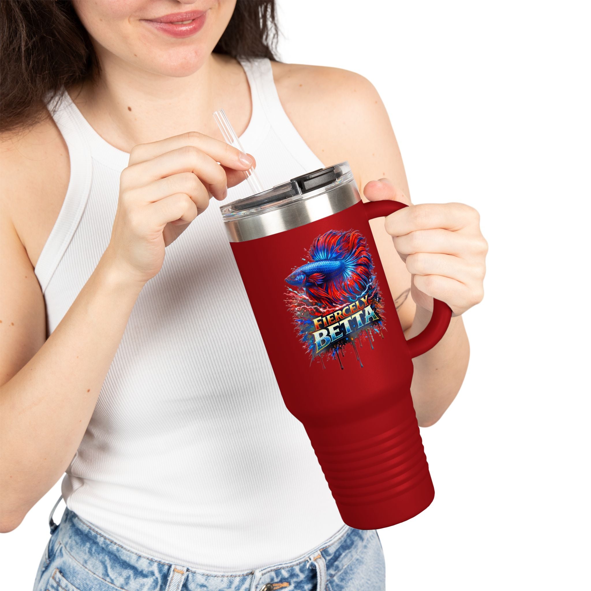 40oz Insulated Travel Mug — 'Fiercely Betta' Colorful Betta Fish Design