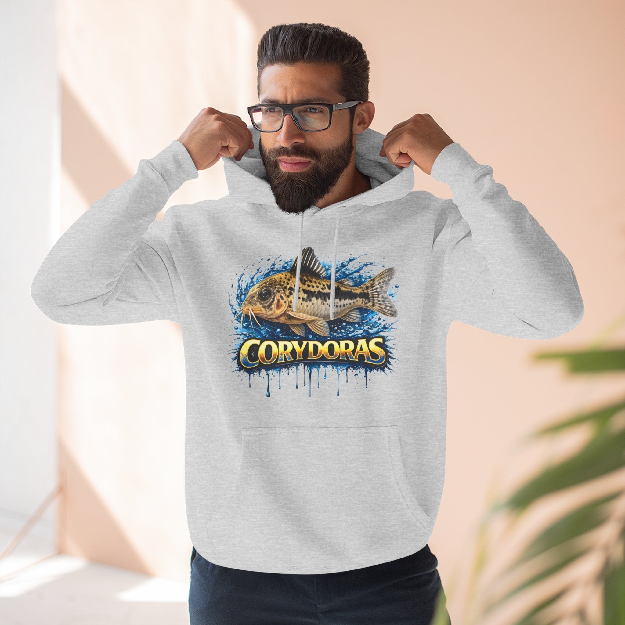 Peppered Corydoras Midweight Fleece Hoodie — Aquatic Catfish Illustration Pullover