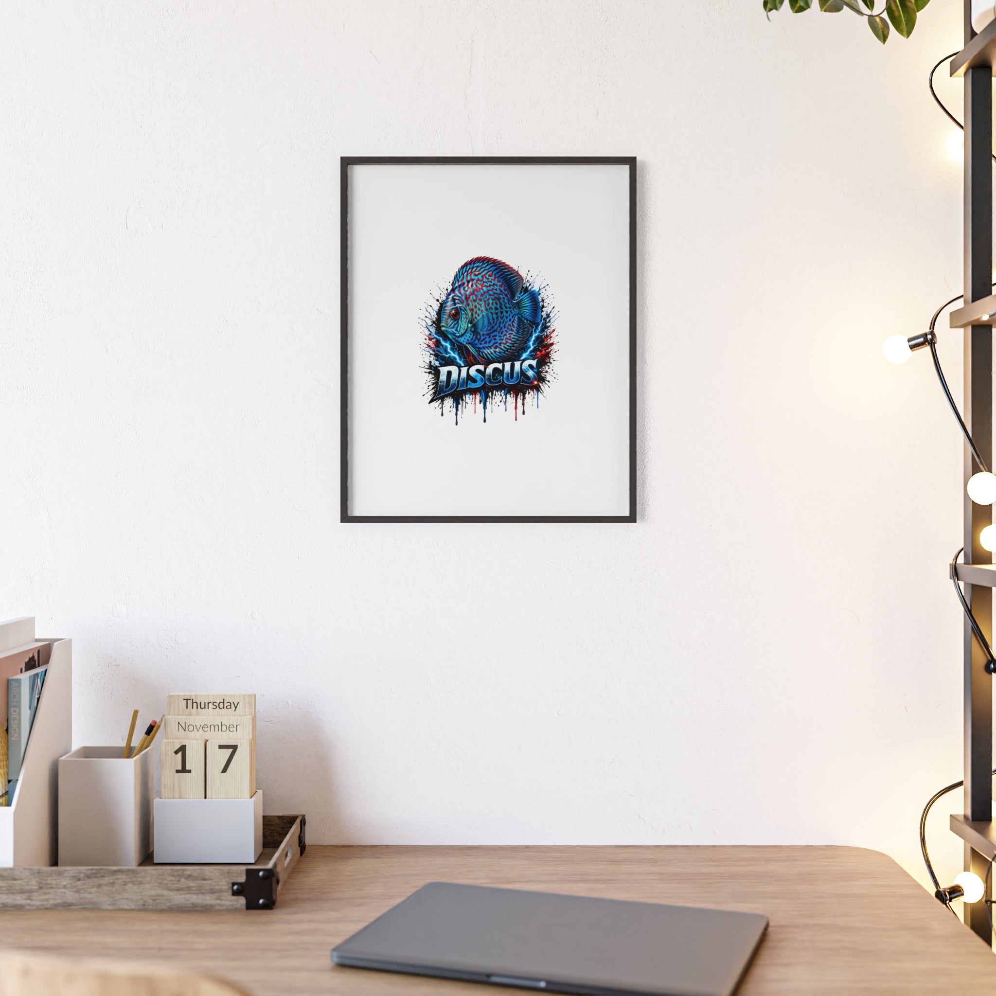 Discus Fish Poster with Wooden Frame — Colorful Aquarium Art Print