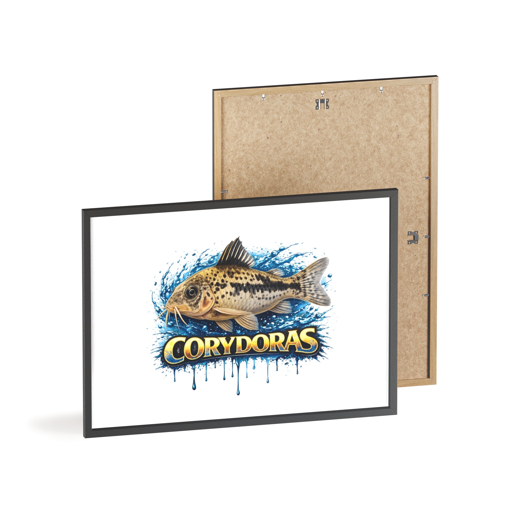 Peppered Corydoras Fish Poster with Wooden Frame — Aquarium Wall Art